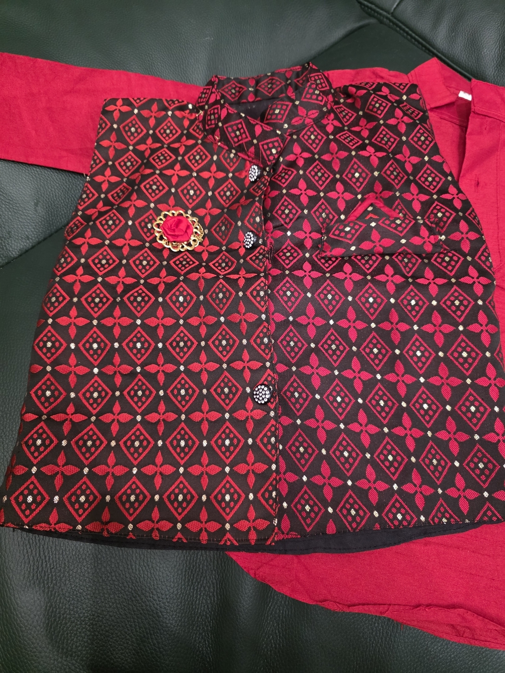 Kids A-Line Matching Set in Red and Black - Coordinated Patterned Outfit